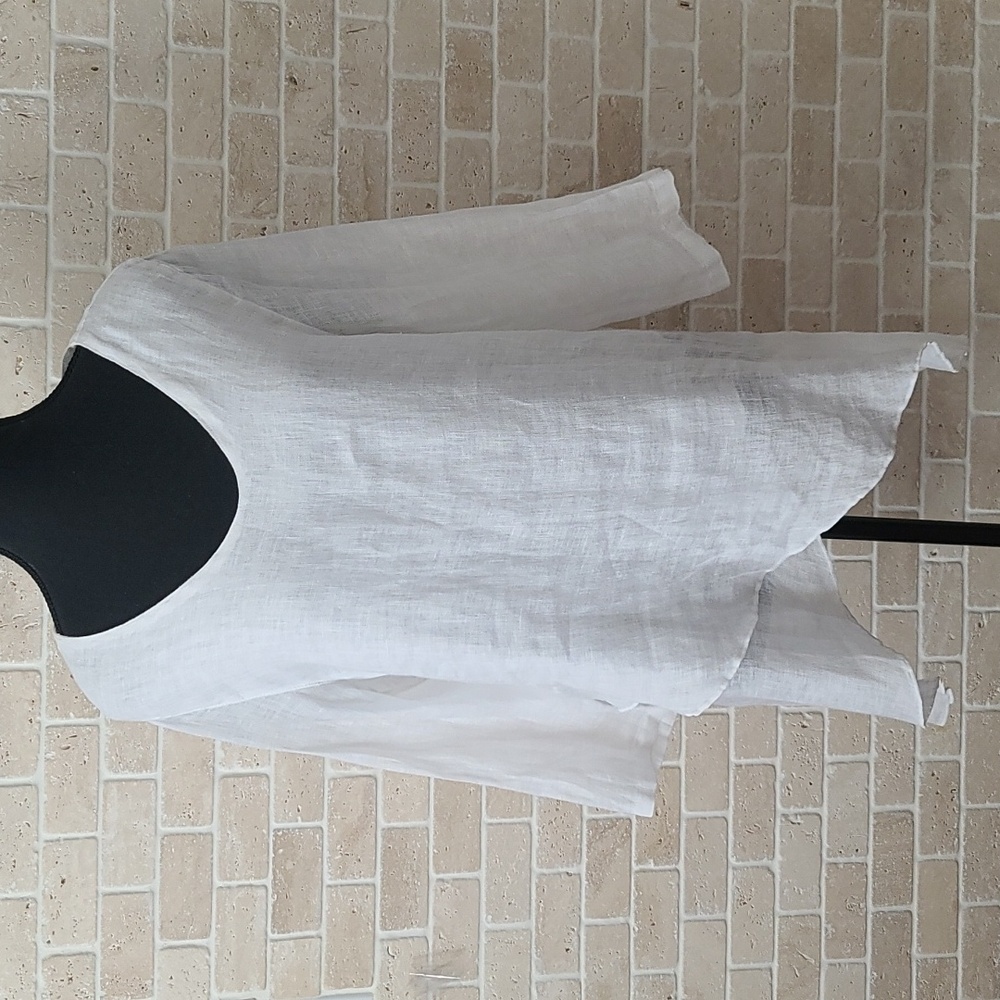 Click  Women's White Lightweight Linen 3/4 Sleeve Boho Tunica (Sz M)